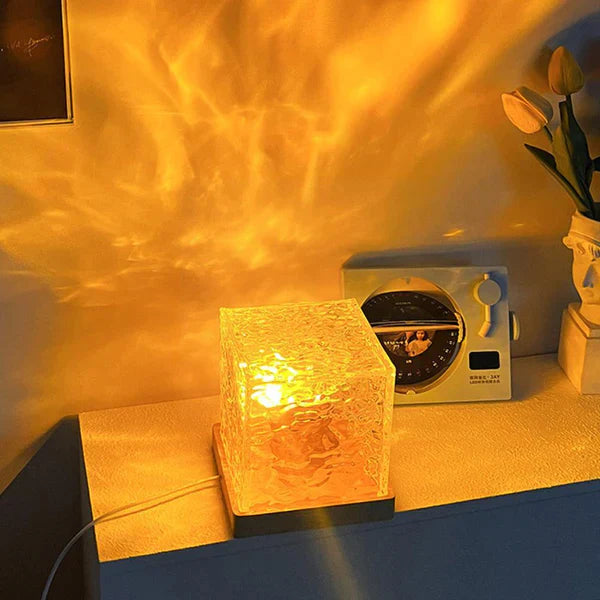 Dynamic Rotating Water Ripple Projector Night Light 16 Colors Flame Crystal Lamp for Living Room Study Bedroom Dynamic Rotating