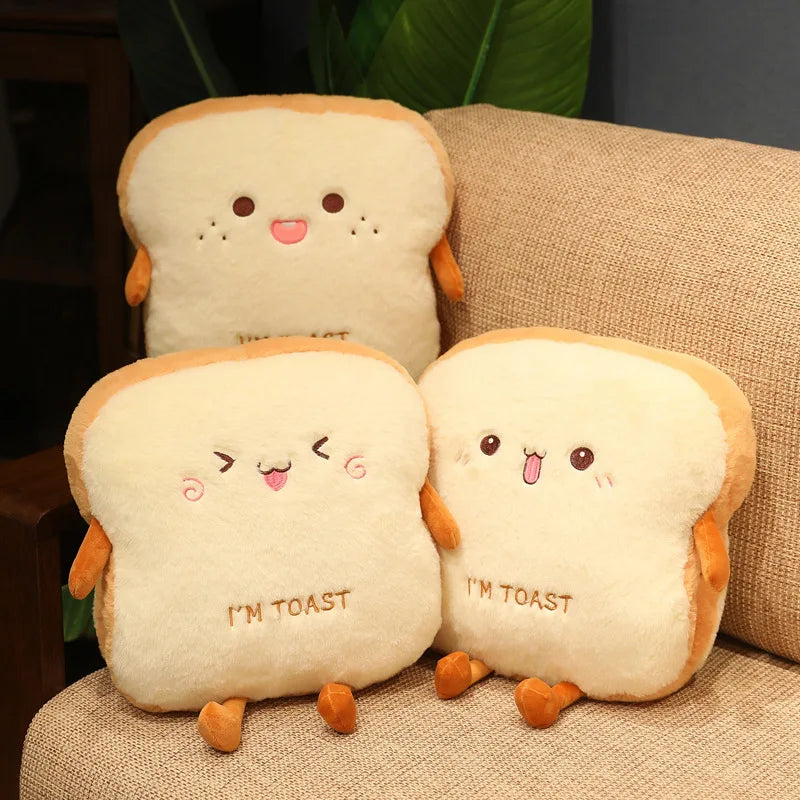 Plush Toast Pillow Cute Bread Stuffed Simulation Food Plushie Soft Warm Hand Pillow Cushion Home Decora Kids Toy Birthday Gift