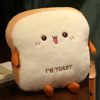 Plush Toast Pillow Cute Bread Stuffed Simulation Food Plushie Soft Warm Hand Pillow Cushion Home Decora Kids Toy Birthday Gift