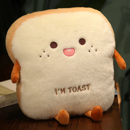 Plush Toast Pillow Cute Bread Stuffed Simulation Food Plushie Soft Warm Hand Pillow Cushion Home Decora Kids Toy Birthday Gift