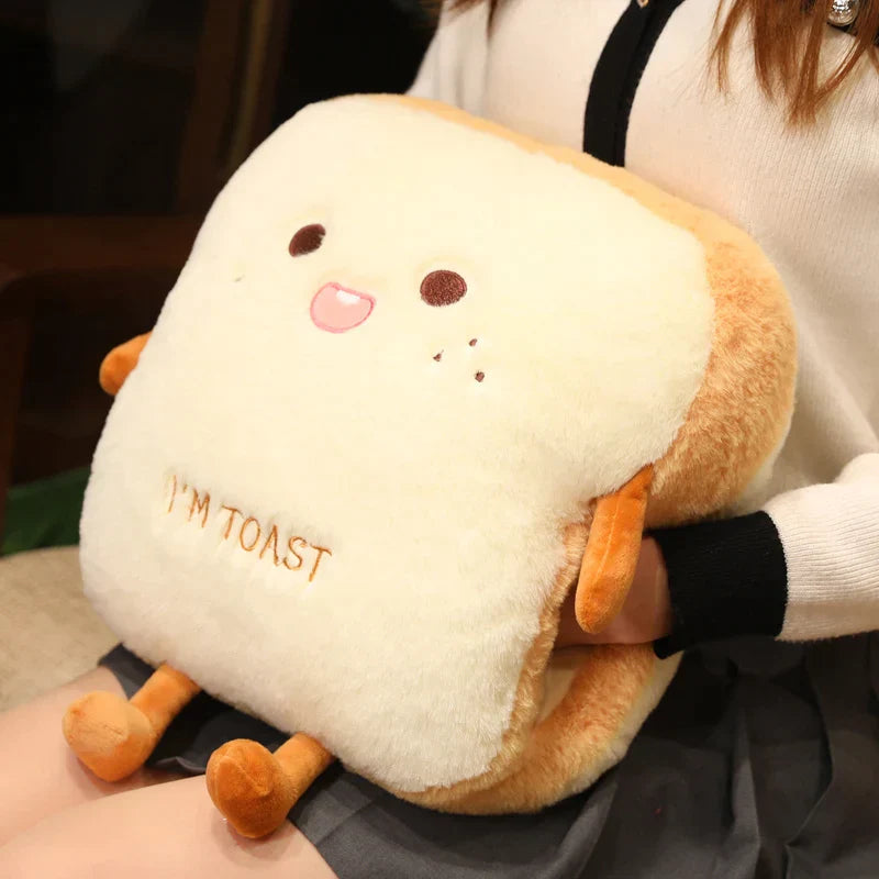 Plush Toast Pillow Cute Bread Stuffed Simulation Food Plushie Soft Warm Hand Pillow Cushion Home Decora Kids Toy Birthday Gift