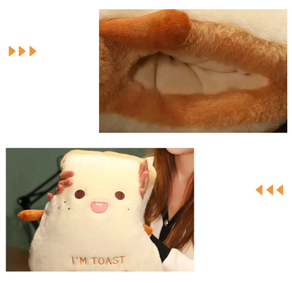 Plush Toast Pillow Cute Bread Stuffed Simulation Food Plushie Soft Warm Hand Pillow Cushion Home Decora Kids Toy Birthday Gift