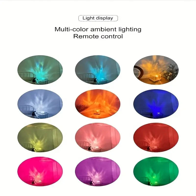 Dynamic Rotating Water Ripple Projector Night Light 16 Colors Flame Crystal Lamp for Living Room Study Bedroom Dynamic Rotating