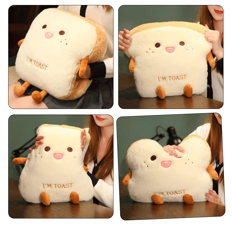 Plush Toast Pillow Cute Bread Stuffed Simulation Food Plushie Soft Warm Hand Pillow Cushion Home Decora Kids Toy Birthday Gift